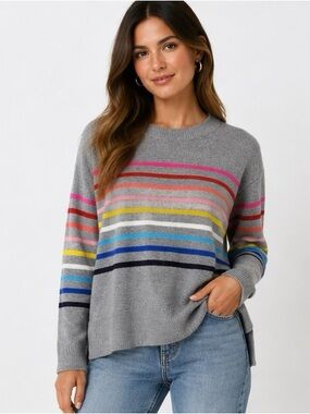GAP Crazy Stripe Crewneck Sweater – Heather Gray Multicolor | XS